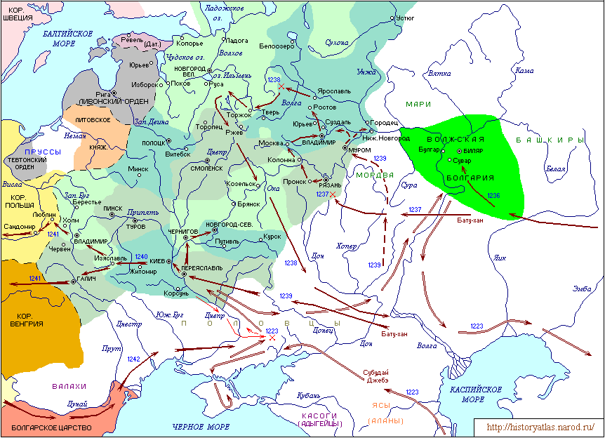 Монголо татары карта. Карта Руси 13 века Нашествие татаро Монгол. Карта Нашествие монголов на Русь 13 век. Карта Нашествие Батыя на Русь 13 веке. Карта татаро монгольского нашествия на Русь 13 век.